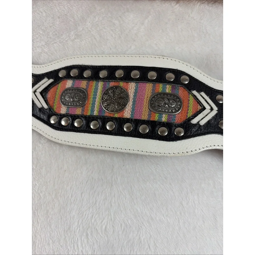 Vintage 90s Western Boho White Leather Statement Belt Westerncore Rodeo Cowgirl